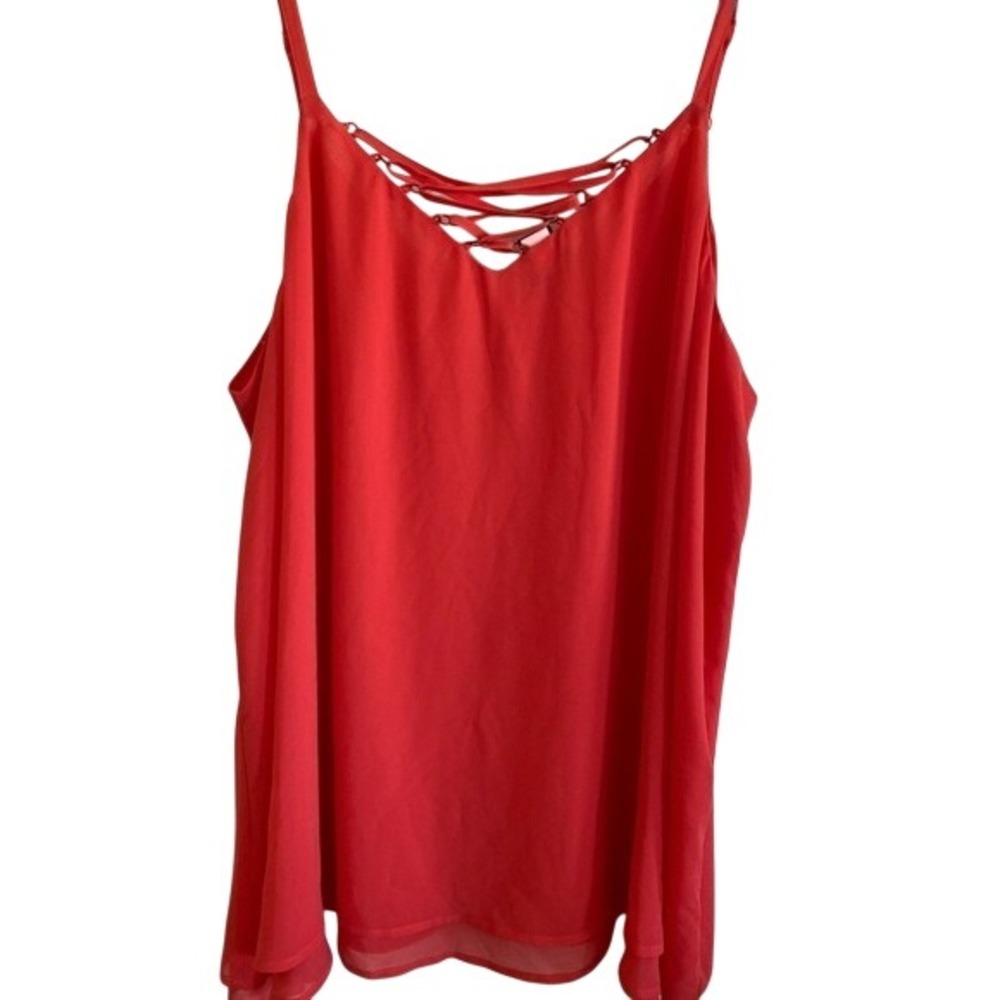 TORRID Coral Pink Strappy Crisscross Cami Double Layer Chiffon Top 3X Boho NWT
